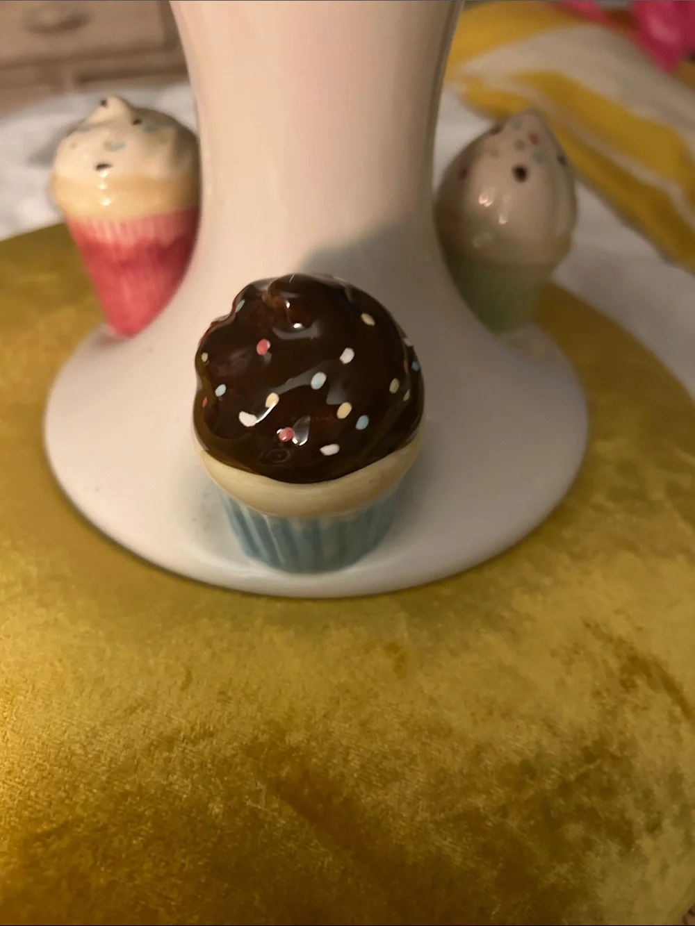 Ceramic Cupcake Pedestal Cake Stand - Pink Accent Never Used